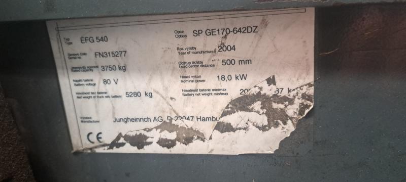 JUNGHEINRICH EFG 540, bateriový, TRIPLEX, plně funkční